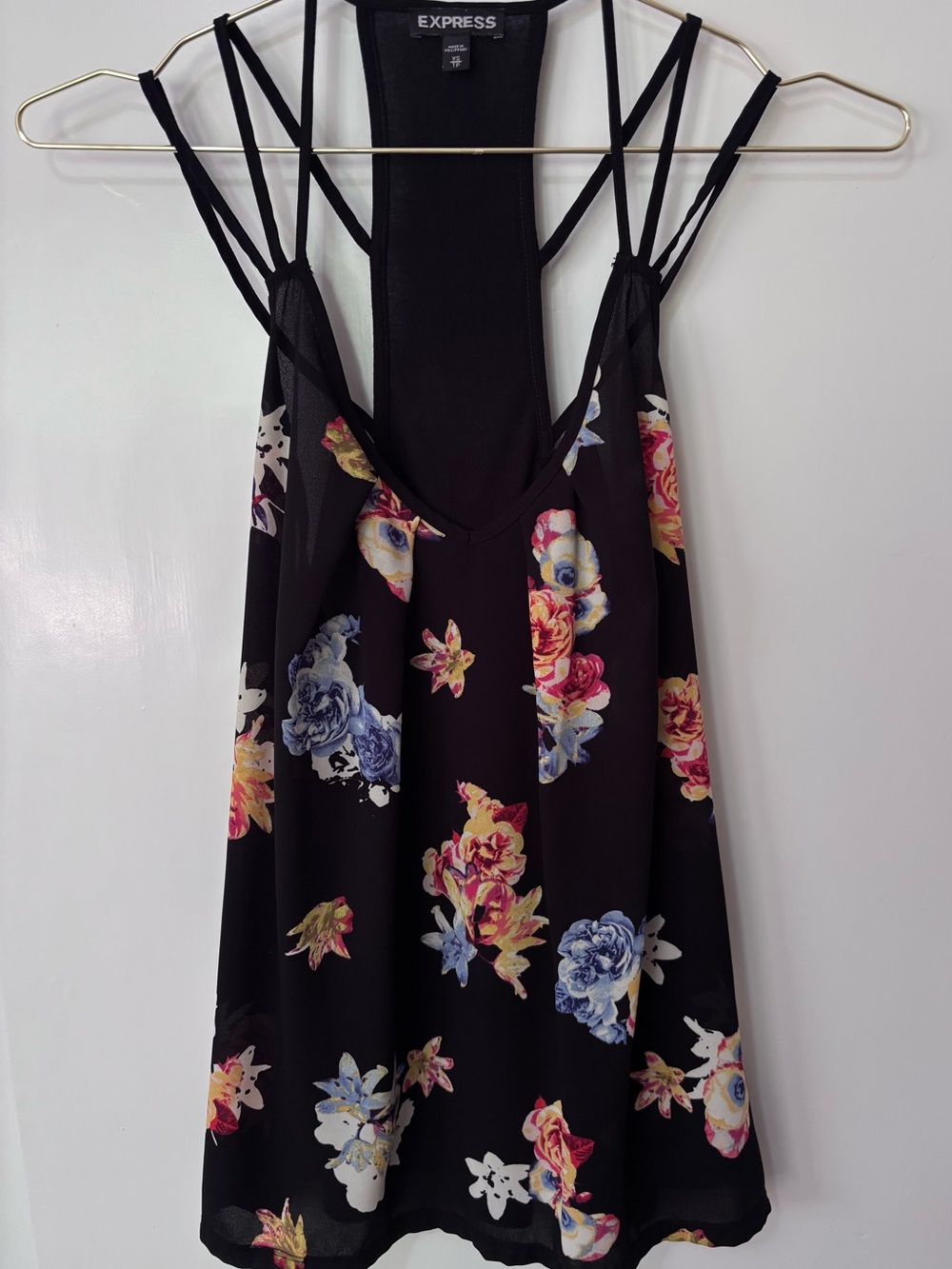 Express Black Floral Strappy Cami Top
